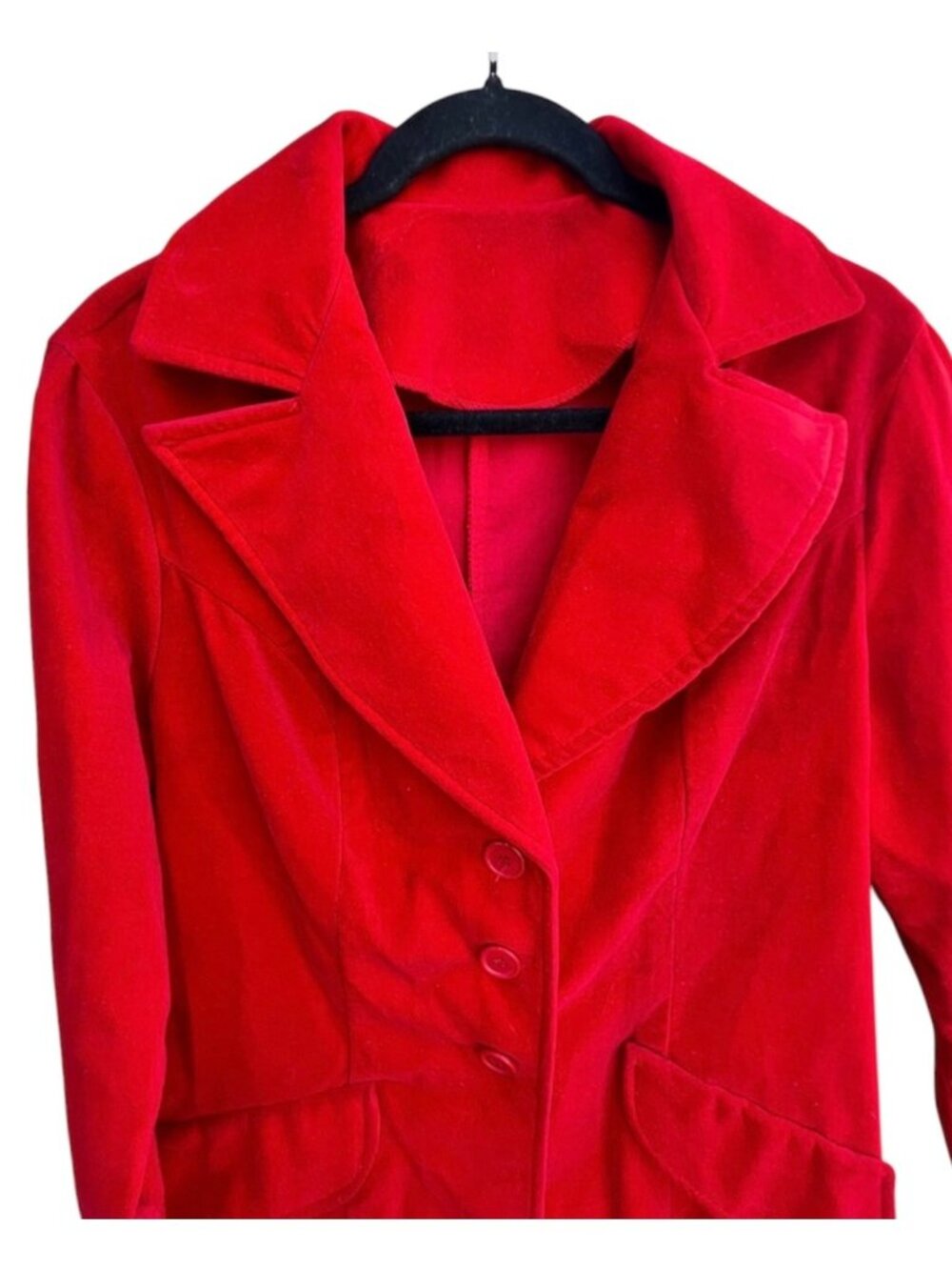 1970s Red Cotton Velvet Blazer Jacket XL 3-Button Hipster Boho Glam Rock Twee - Picture 3 of 9